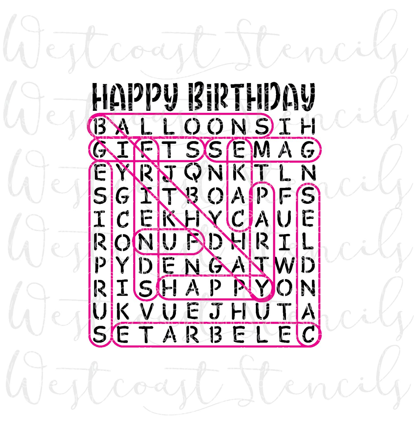 Birthday Word Search Stencil - DIGITAL DOWNLOAD