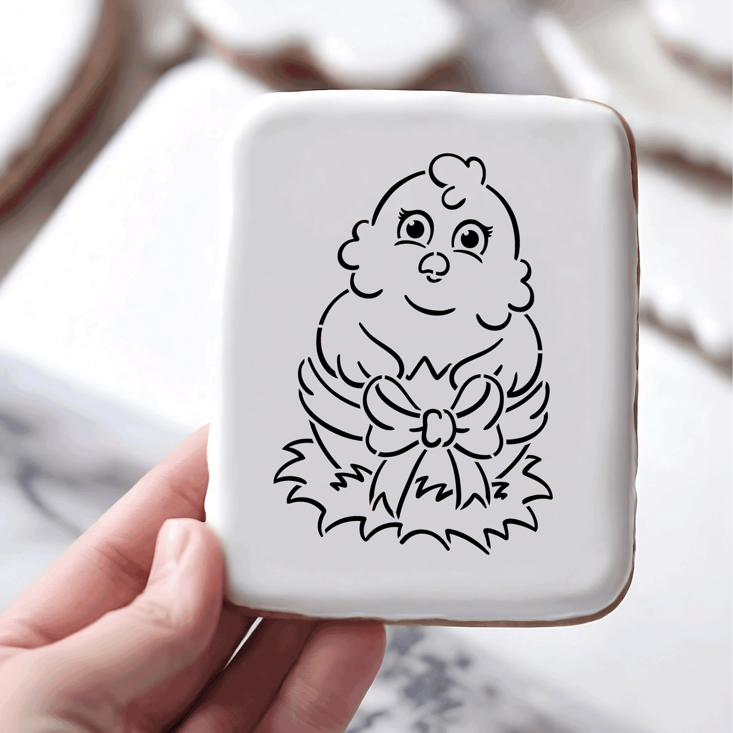 PYO Chick in Egg with Bow Stencil - DIGITAL DOWNLOAD