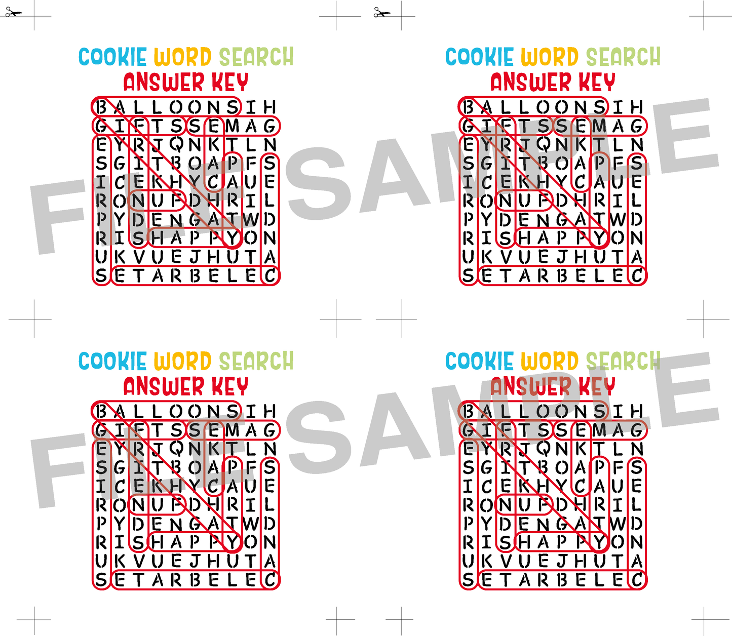 DIGITAL Birthday Word Search Bag Topper, Style 2