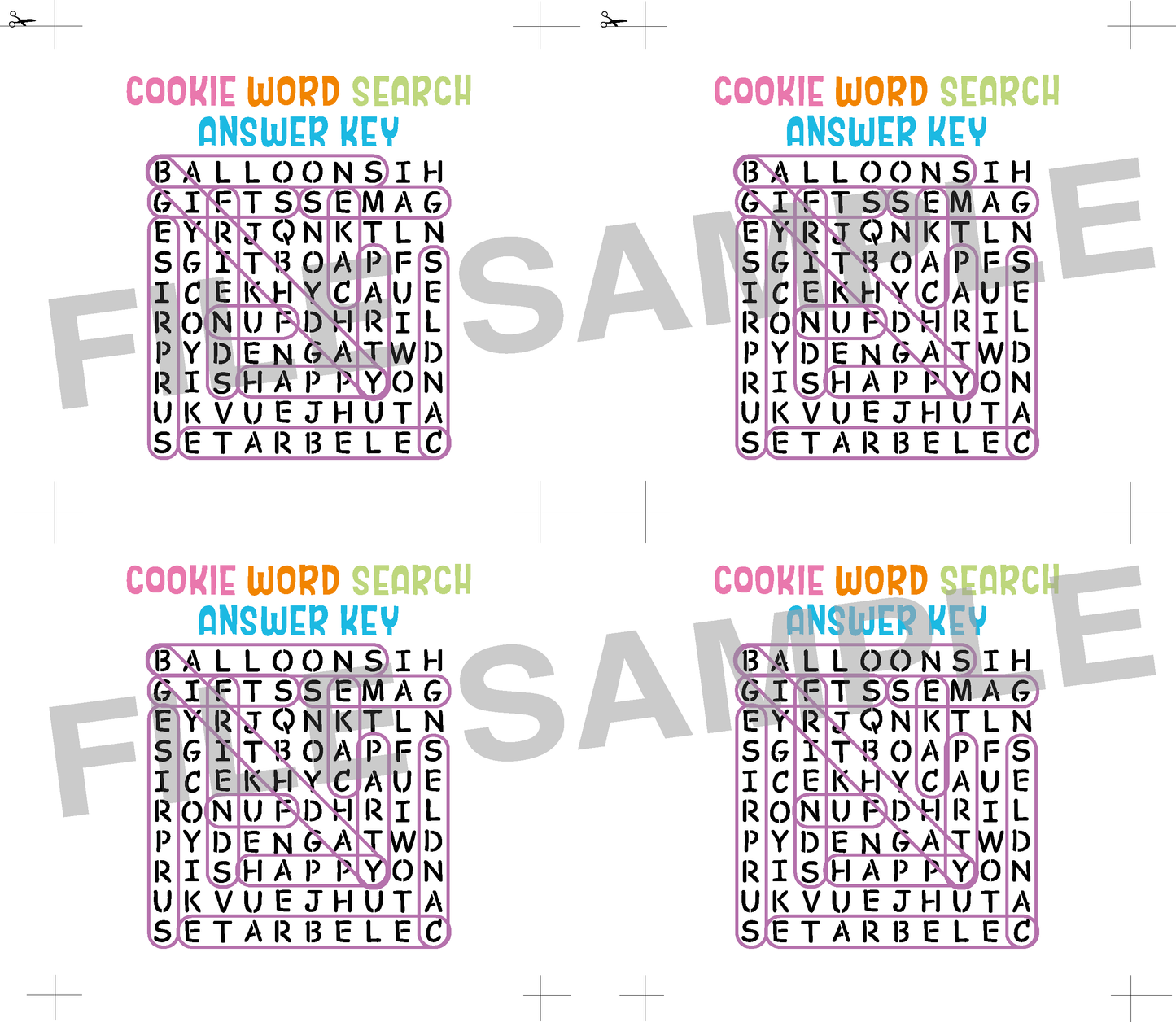 DIGITAL Birthday Word Search Bag Topper, Style 1