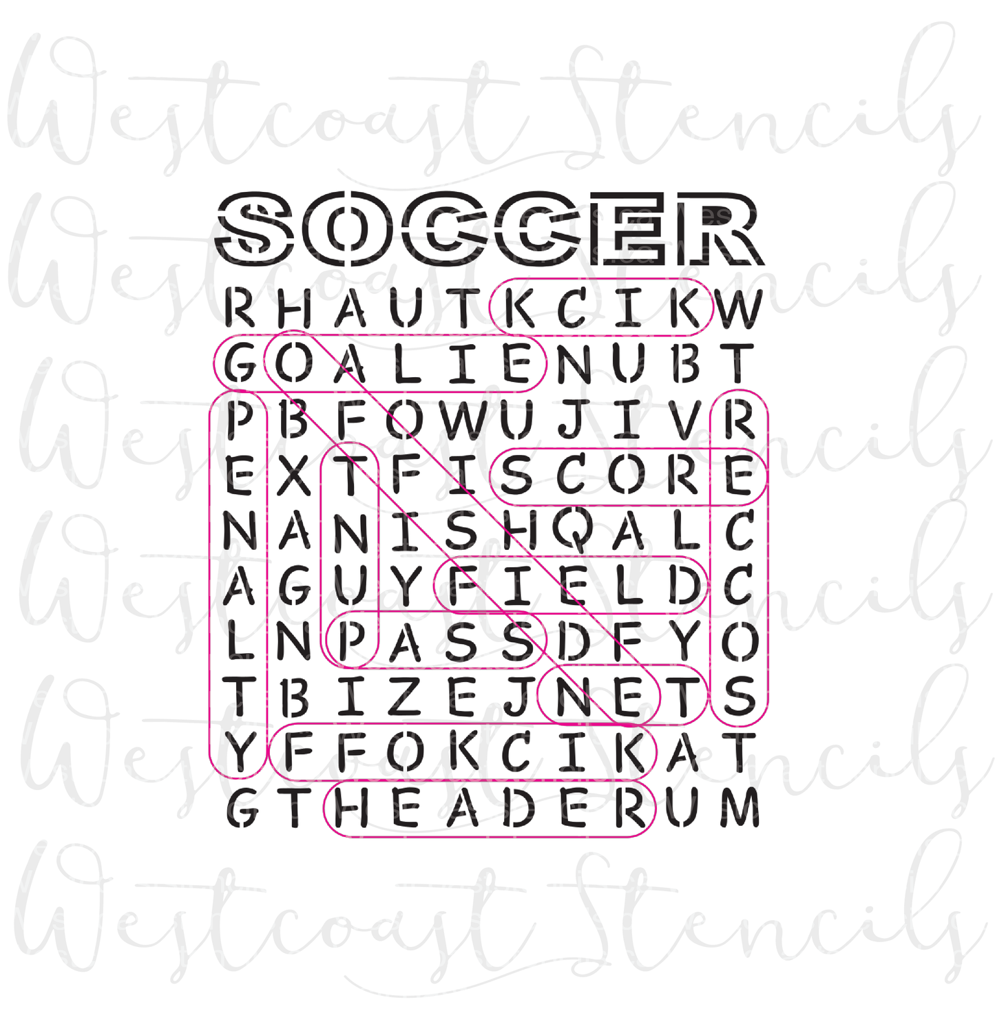 Soccer Word Search Stencil - DIGITAL DOWNLOAD