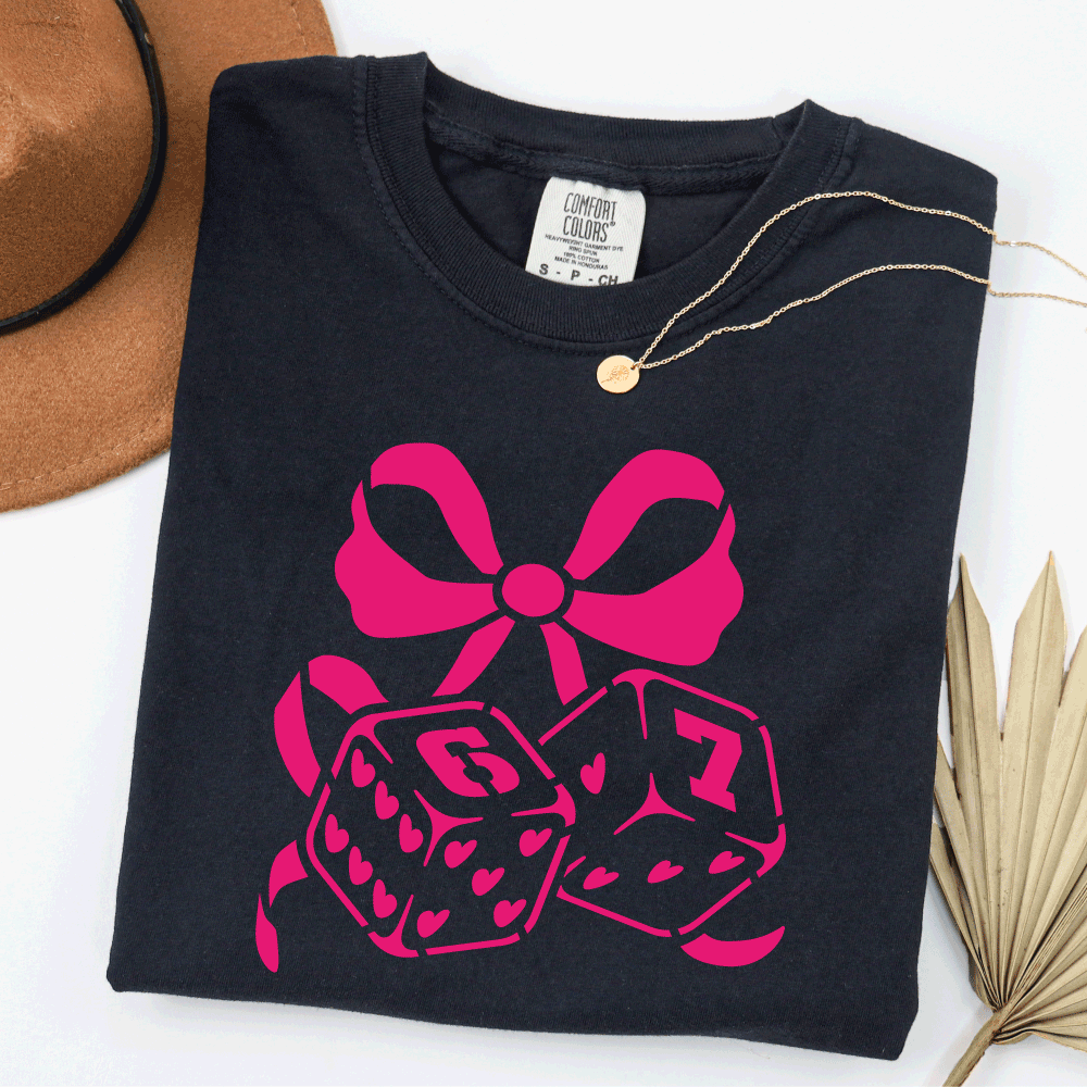 67 Dice with Bow and Hearts Stencil - DIGITAL DOWNLOAD
