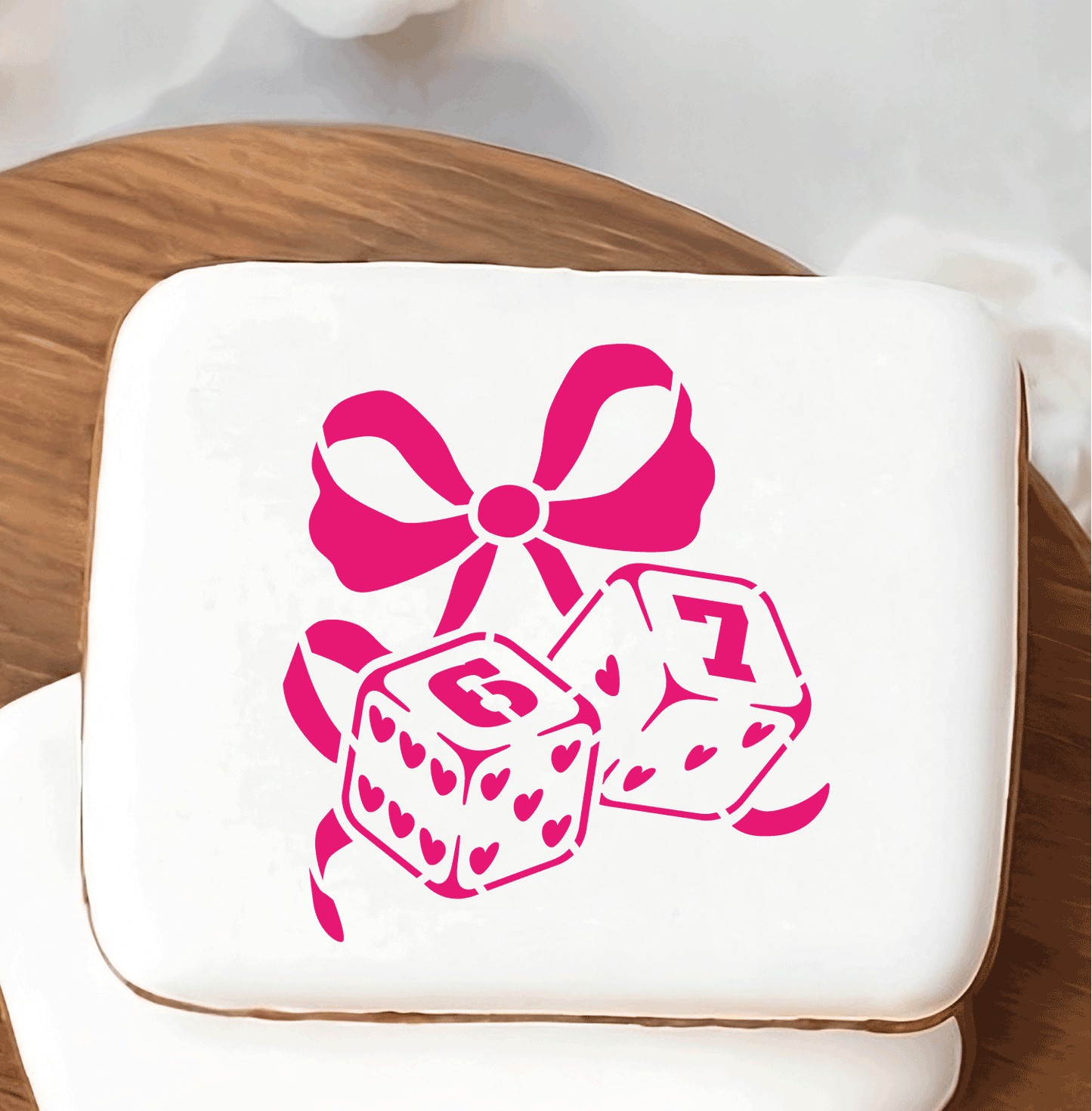 67 Dice with Bow and Hearts Stencil - DIGITAL DOWNLOAD