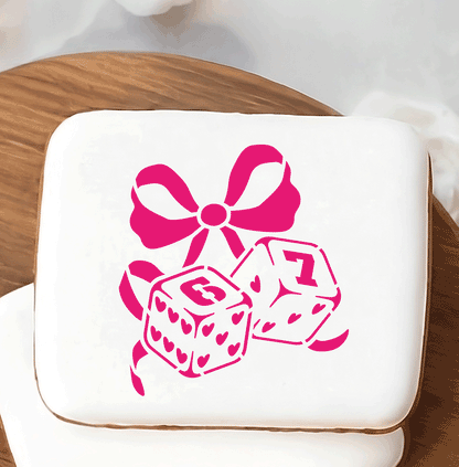 67 Dice with Bow and Hearts Stencil - DIGITAL DOWNLOAD