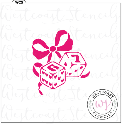 67 Dice with Bow and Hearts Stencil - DIGITAL DOWNLOAD