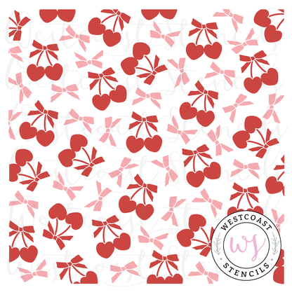 Cherry Hearts with Bows Stencil, 1 or 2 piece