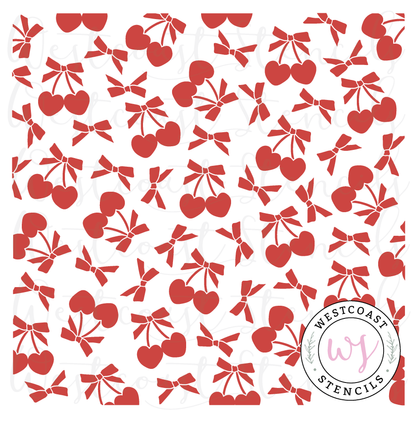 Cherry Hearts with Bows Stencil, 1 or 2 piece