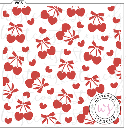 Cherry Hearts and Bows Stencil - DIGITAL DOWNLOAD