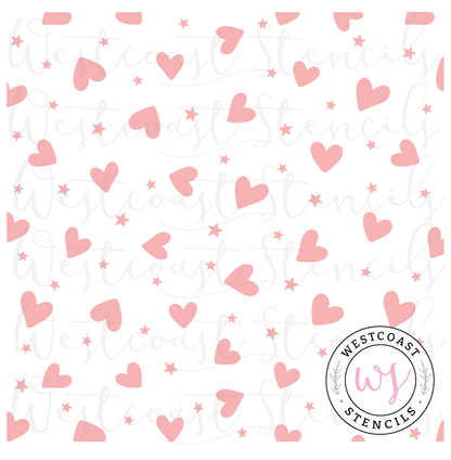 Heart and Star Background Stencil - SALE