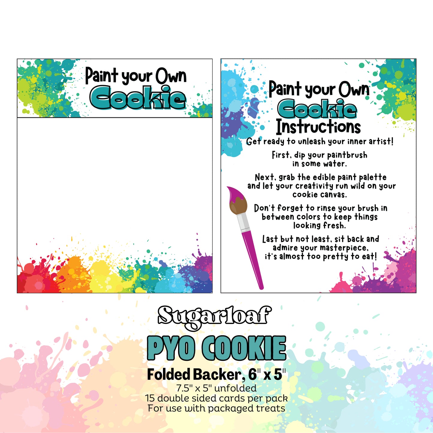 PYO Cookie Paint Splatter - 6" x 5" Folded Backers