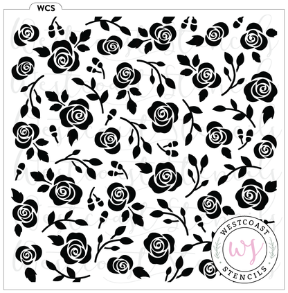 Rose and Leaf Sprig Background Stencil - Digital Download