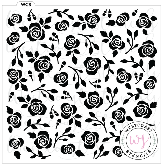 Rose and Leaf Sprig Background Stencil - Digital Download