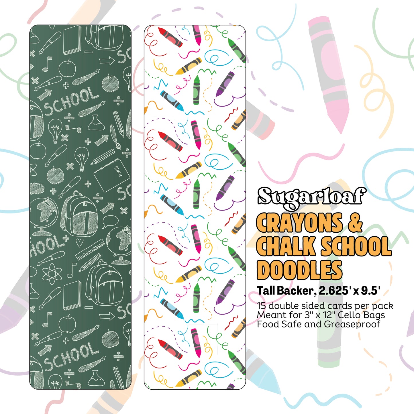 Crayons & Chalk School Doodles - 9.5" x 2.625" Tall Backers