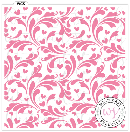 Filigree and Hearts Background Stencil - Digital Download