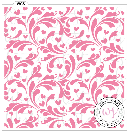 Filigree and Hearts Background Stencil - Digital Download