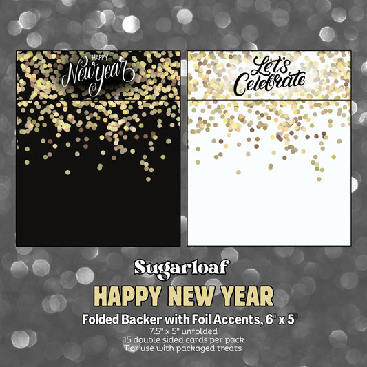 Happy New Year (Gold Foil) - 6" x 5" Folded Backers