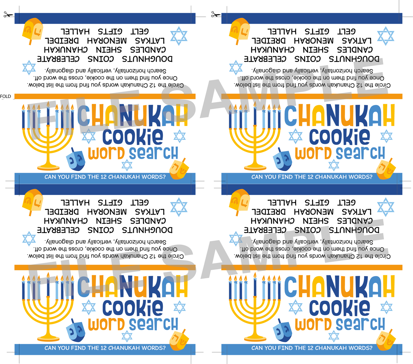 DIGITAL Chanukah Word Search Bag Topper