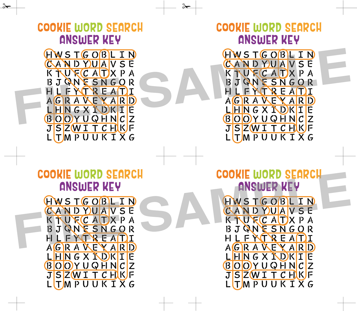 DIGITAL Halloween Word Search Bag Topper