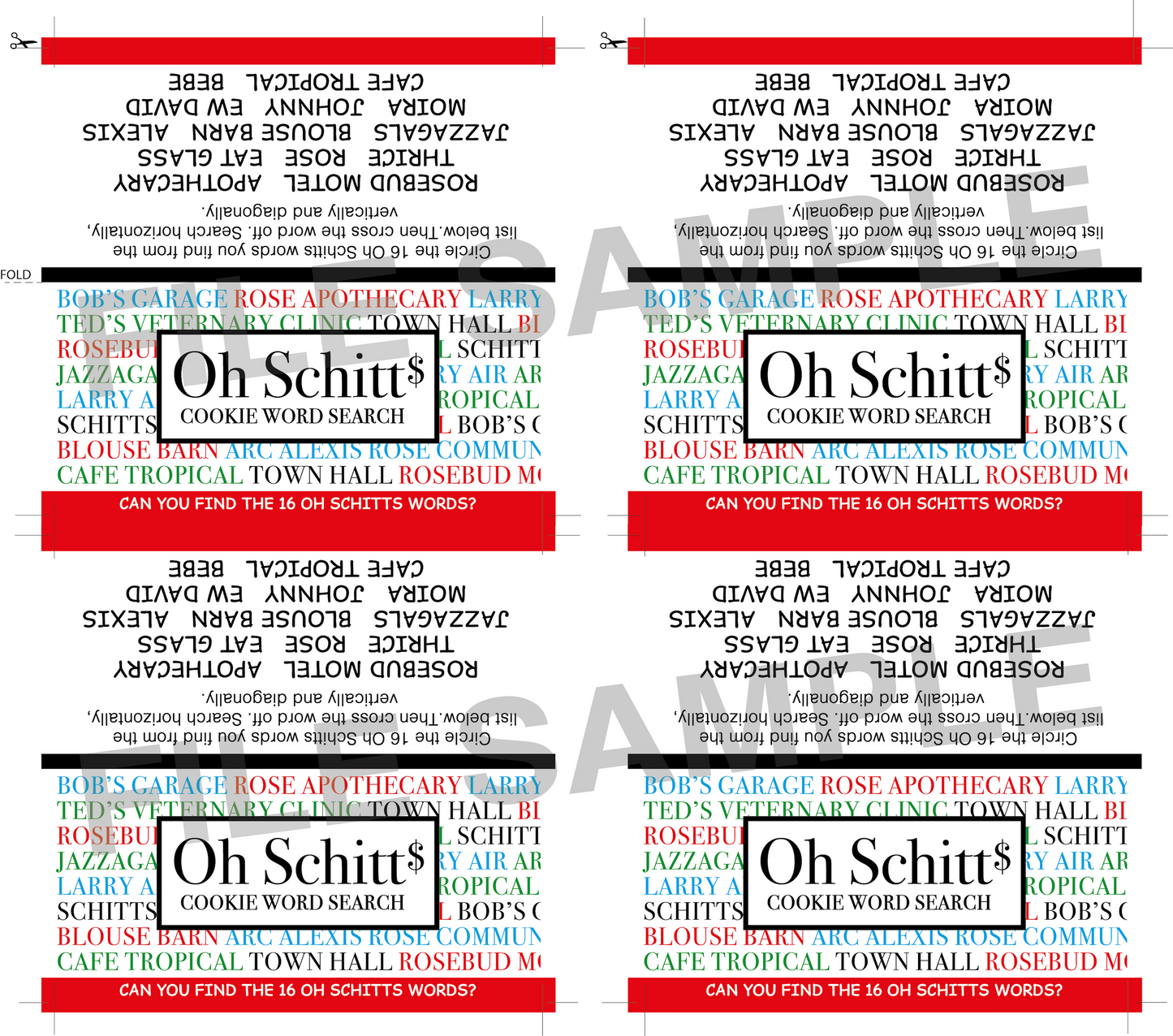 DIGITAL Oh Schitts Word Search Bag Topper