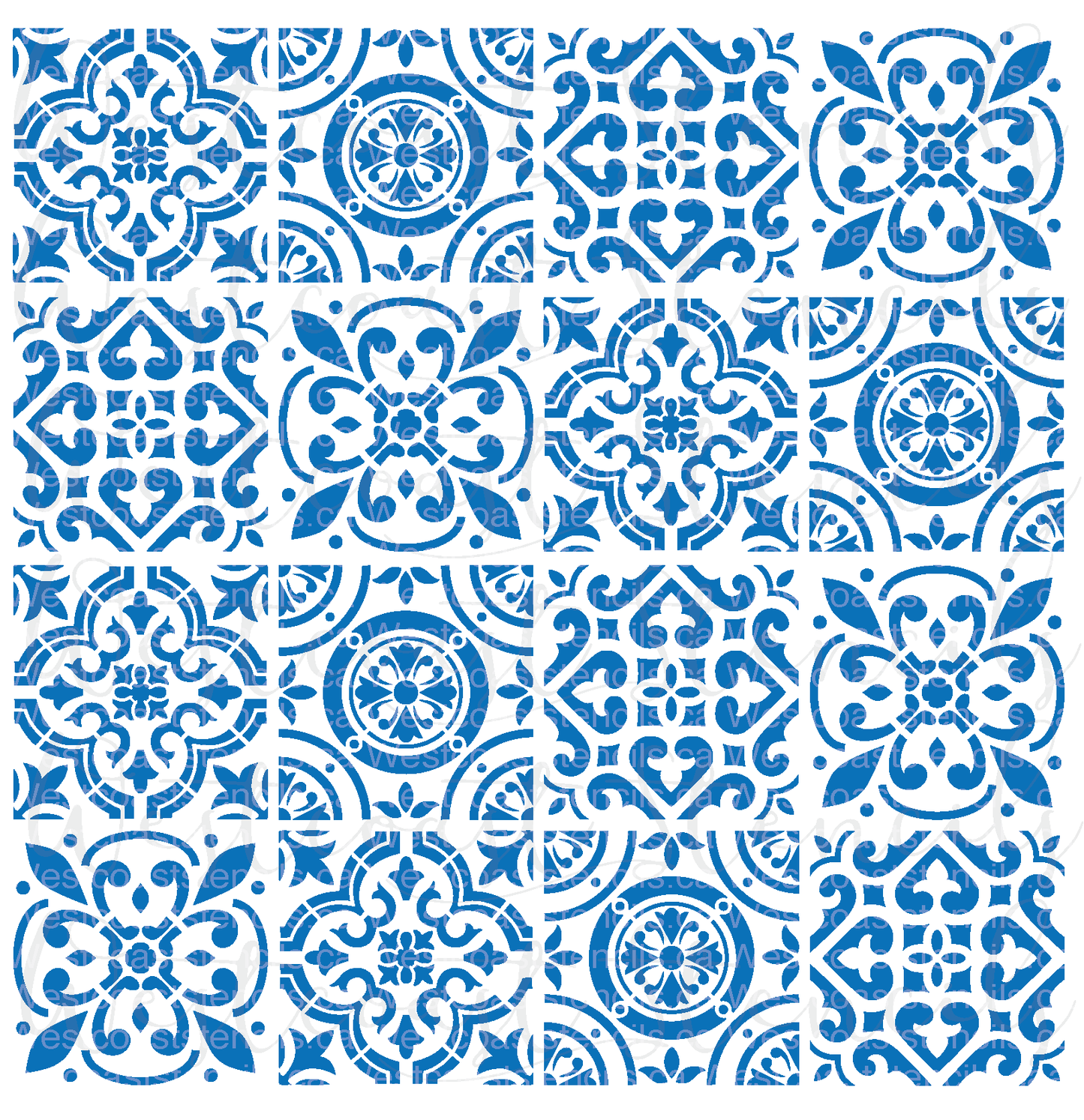 Portuguese Tile Background Stencil, 4 across