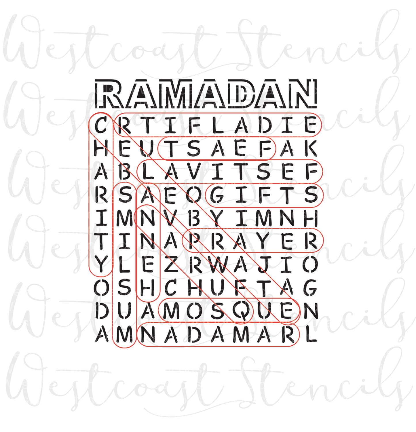 Ramadan Word Search Stencil, STYLE 1