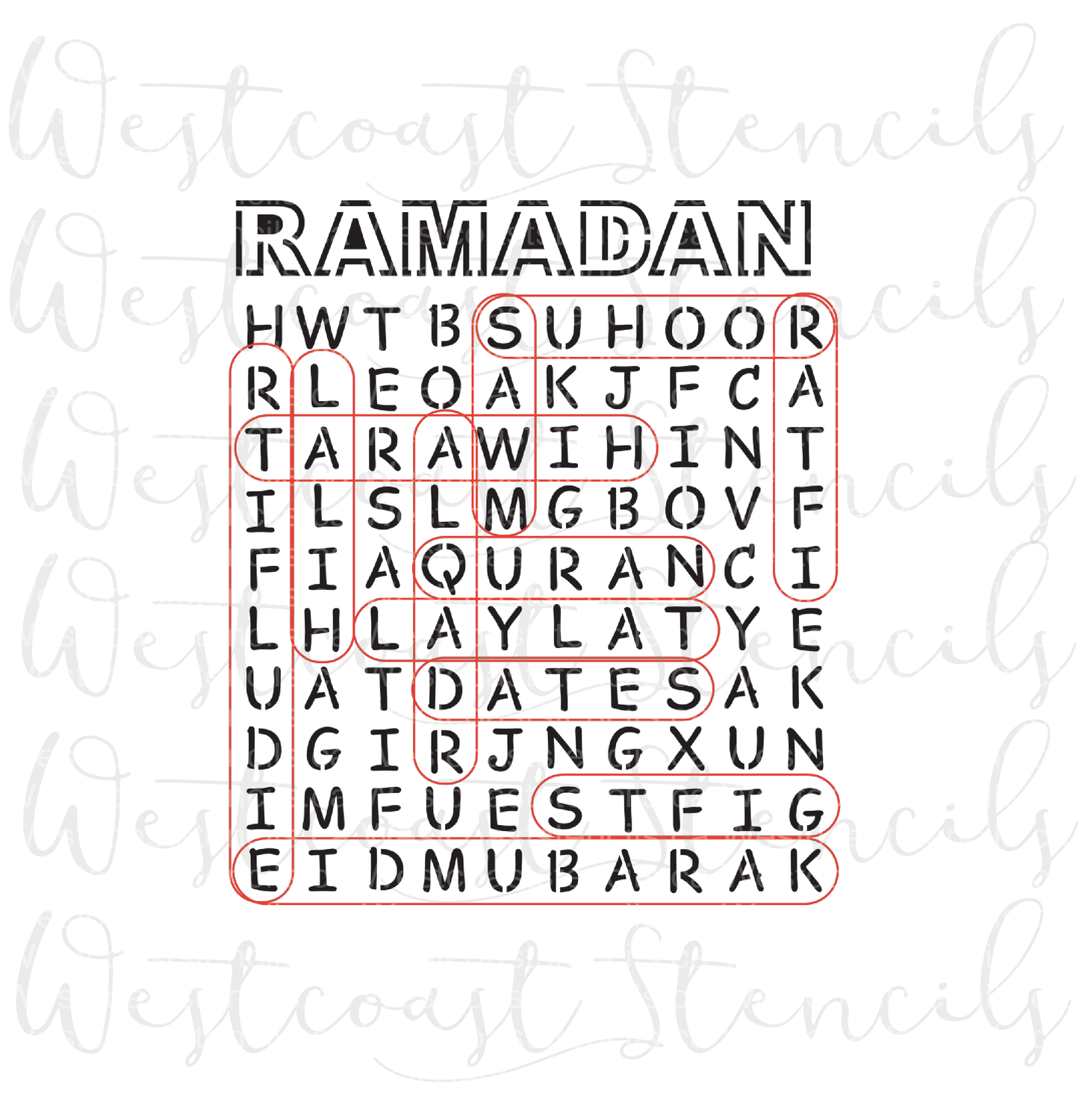 Ramadan Word Search Stencil, STYLE 2