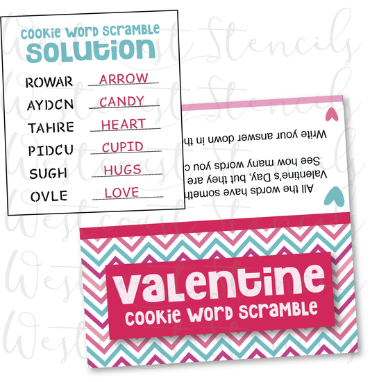 DIGITAL Valentine Word Scramble Bag Topper