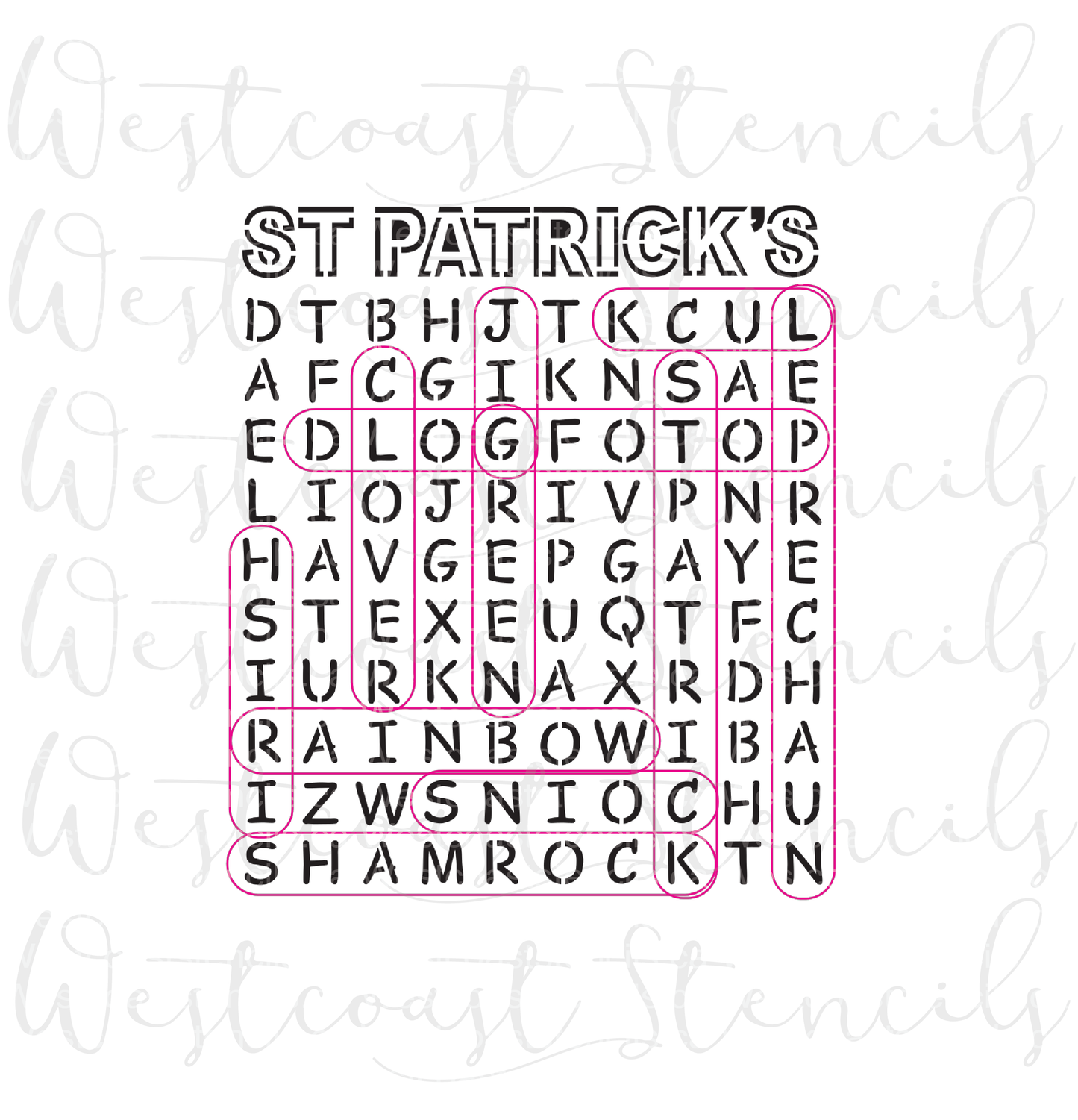 St Patrick's Day Word Search Stencil