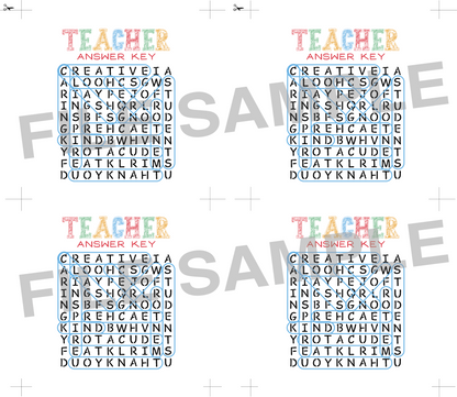 DIGITAL Teacher Word Search Bag Topper