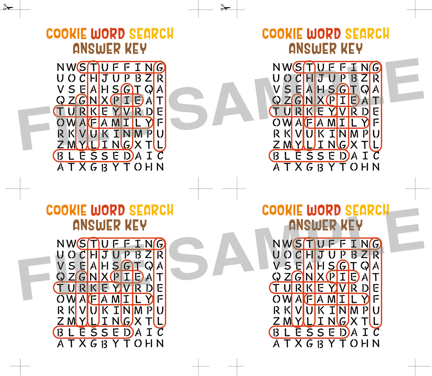 DIGITAL Thanksgiving Word Search Bag Topper