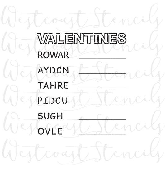 Valentine Word Scramble Stencil