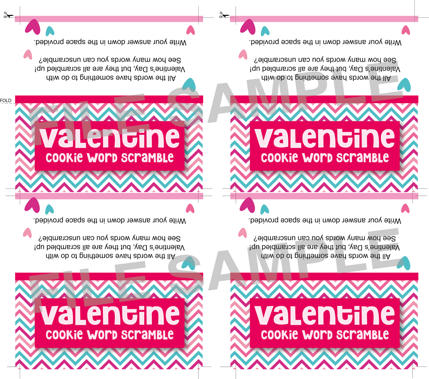 DIGITAL Valentine Word Scramble Bag Topper