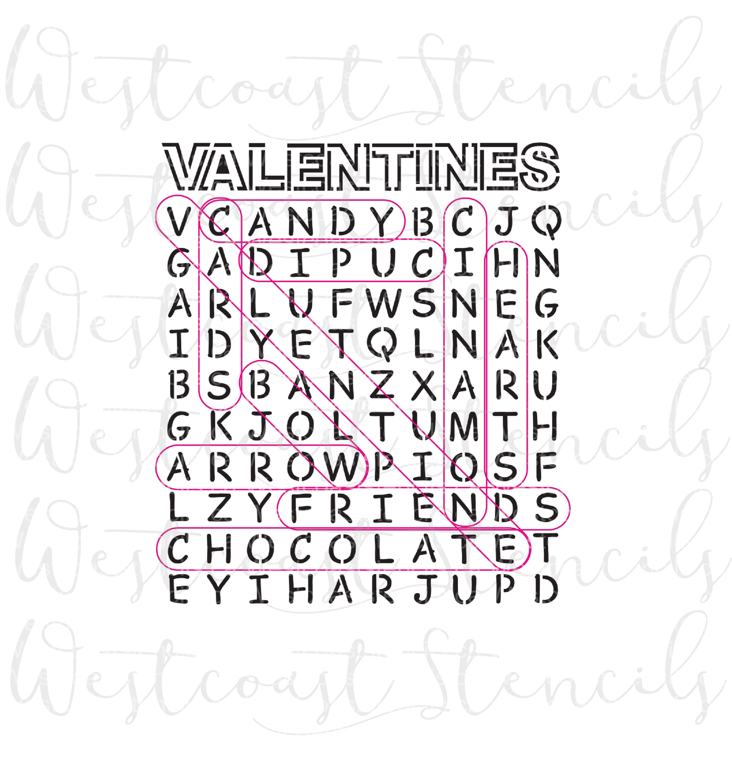 Valentine Word Search Stencil