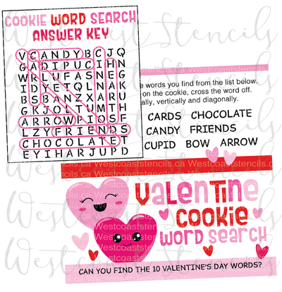 DIGITAL Valentine Word Search Bag Topper