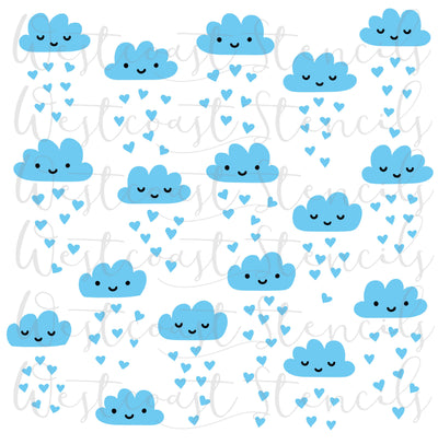 Clouds with Hearts Stencil